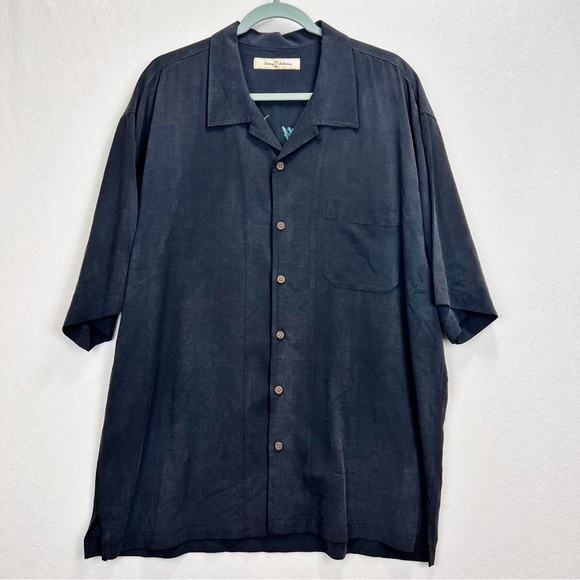 TOMMY BAHAMA Embroidered Martini Fishing Casual Shirt Size XL 100% Silk Black - Picture 3 of 10